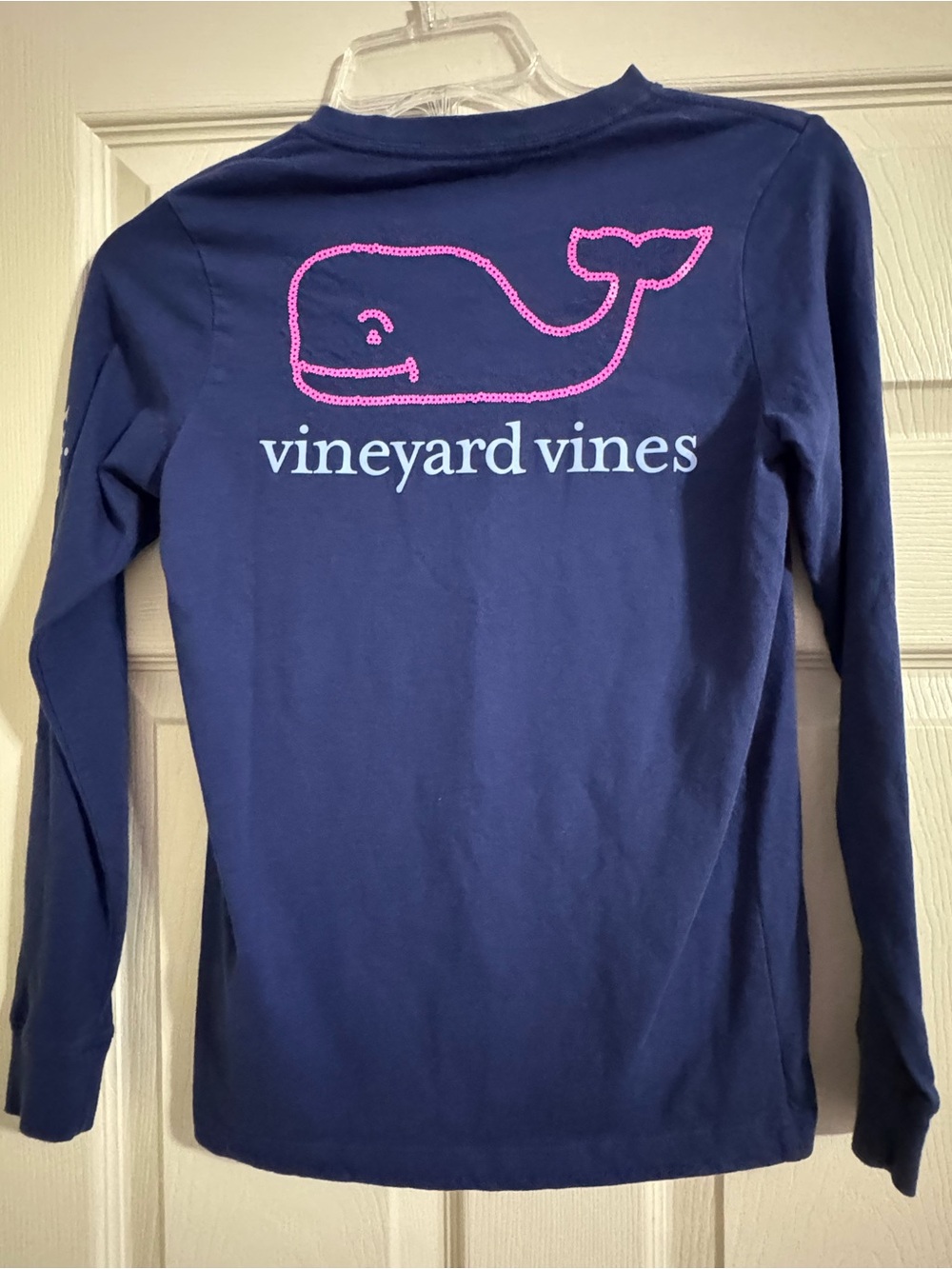 Vineyard Vines YS (8-10) Blue Long Sleeve Sequin Whale Logo Tee